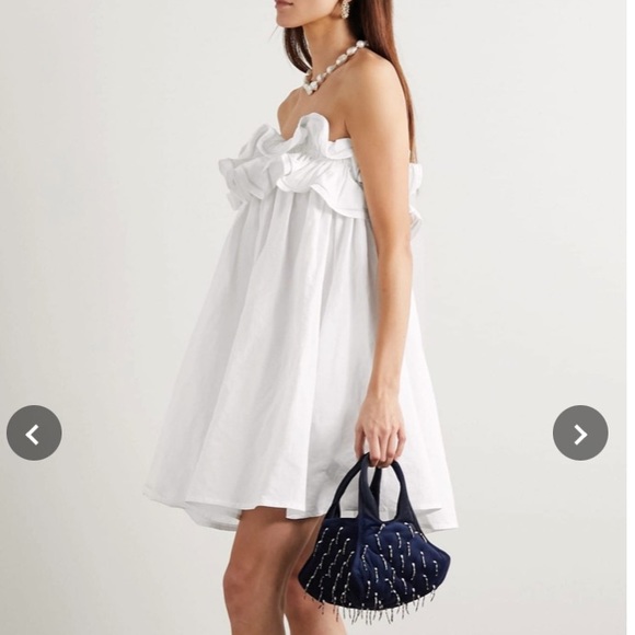 🆕F38 NACKIYÉ MILK PUDDING STRAPLESS RUFFLED COTTON LINEN SILK BLEND MINI DRESS - Picture 3 of 12